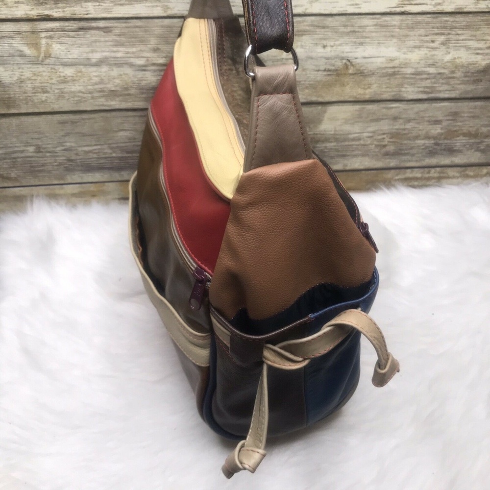 Multicolor Patchwork Genuine Leather Large Should… - image 4